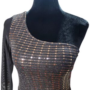 Vestido corto de Fiesta Asimétrico Metalizado – Cobre/Negro
