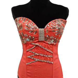 Corset Straple de fiesta Coral con Bordado Artesanal en Pedrería
