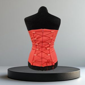 Corset Straple de fiesta Coral con Bordado Artesanal en Pedrería