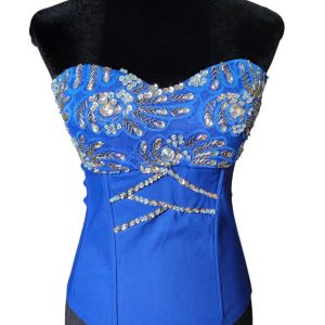 Corset Straple de fiesta Azul con Bordado Artesanal en Pedrería