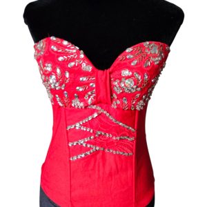 Corset Straple de fiesta Rojo con Bordado Artesanal en Pedrería